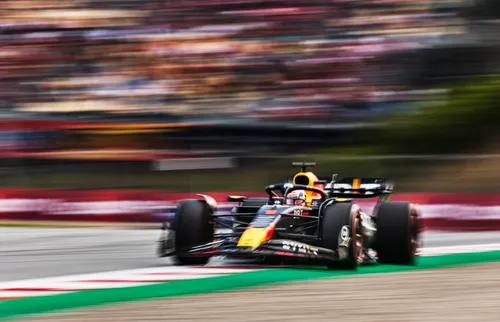 Max Verstappen op weg naar een fantastische tijd, kwalificatie GP Spanje 2023.<br>