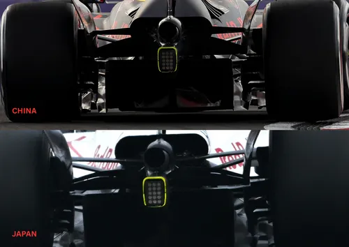 Een vergrote koeluitlaat voor de RB21 in Japan en een groter exit duct bij de remmen.