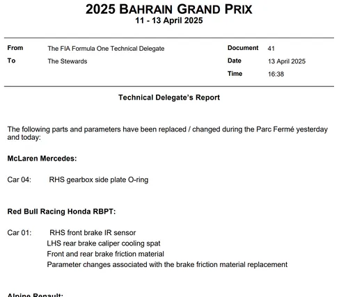 Wat er is gewijzigd aan de RB21 van Verstappen. (Bron: FIA)