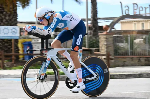 Poole on his time trial bike in Tirreno