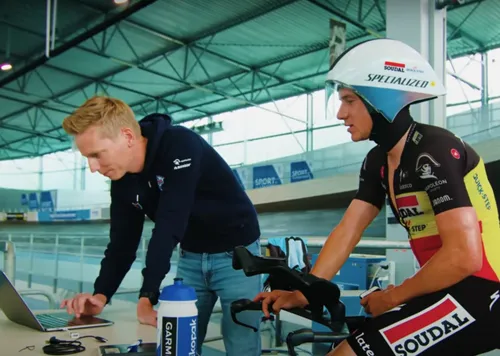 Pilgrim and Evenepoel at work on the cycling track, early 2024