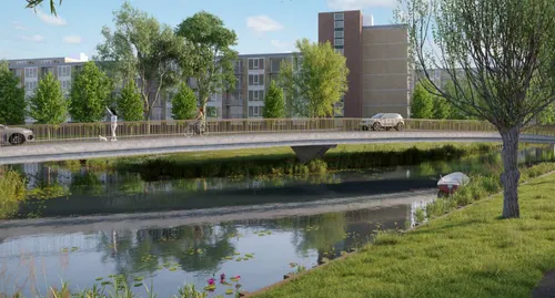 Eén lange schuine brug