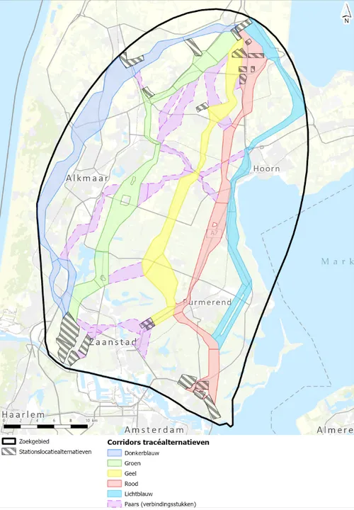 De onderzochte mogelijke routes. Bron: RVO