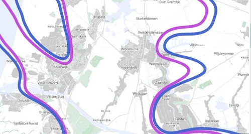 De paarse lijn is de 48 dB Lden contour, de blauwe die van 45.&nbsp;