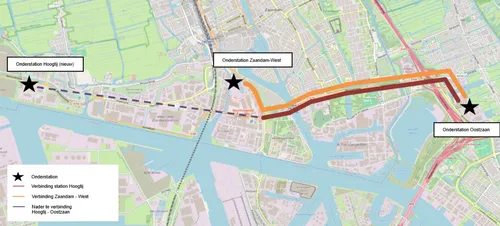 Ondergrondse 50kv verbindingen tussen de onderstations. Bron: Gemeente Zaanstad