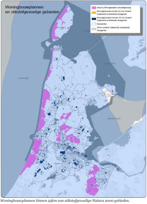 In het roze de meest stikstofgevoelige gebieden.