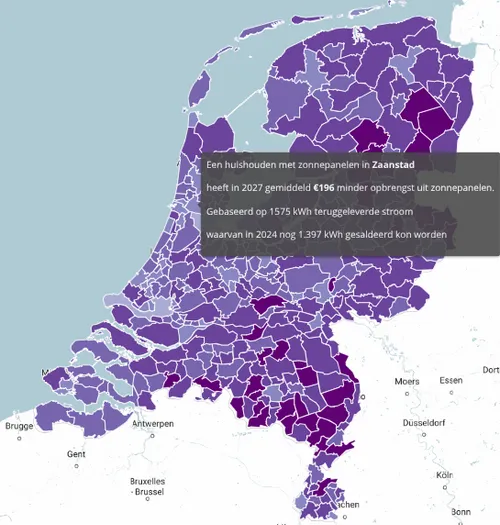 Hoe donkerder de kleur, des te groter het financiële verlies. Bron: Independer