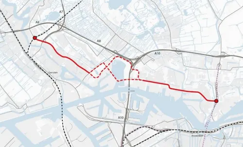 Het voorlopig voorkeurstracé . Bron: Gemeente Zaanstad