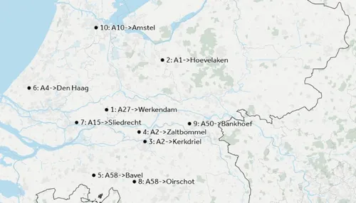 De top tien van files in Nederland in 2025. Bron: NOS