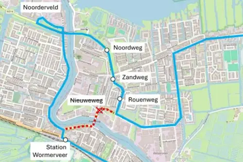 De route die lijn 67 sinds ruim een jaar rijdt. Bron: Vervoerregio Amsterdam