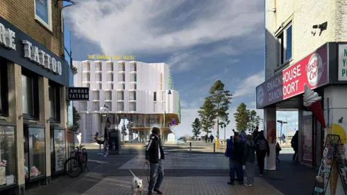 Impressie van het nieuwe Badhuisplein gezien vanuit de Kerkstraat