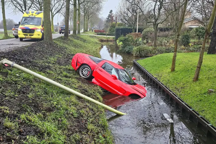 Sportwagen op boom in Moordrecht