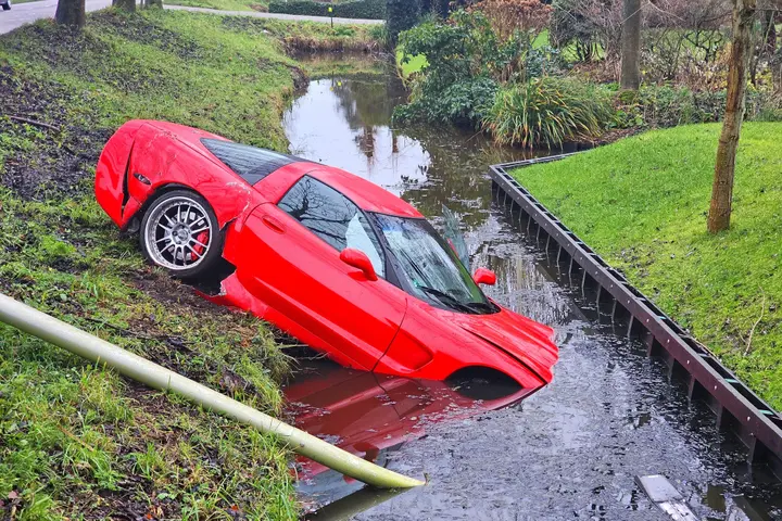 Sportwagen op boom in Moordrecht