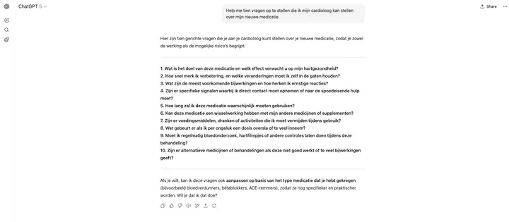 ChatGPT generating a doctor visit question list