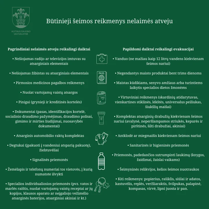 butinieji seimos reikmenys nelaimes atveju