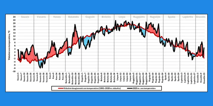 2025 m. vidutinė oro temperatūra Lietuvoje