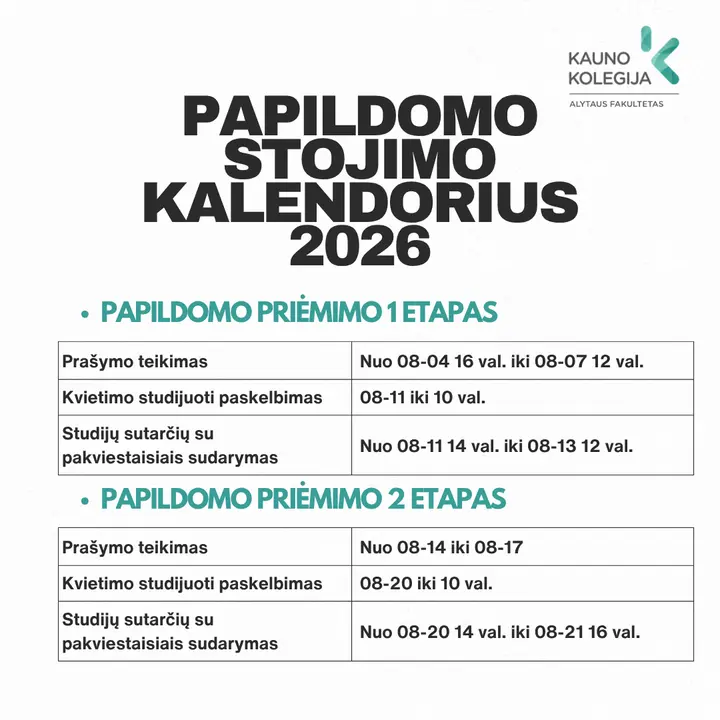 Papildomo STOJIMO KALENDORIUS 2026