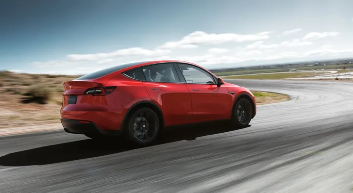 model y rear 34 red