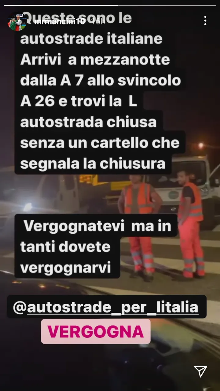 Roberto Mancini storia Instagram autostrade