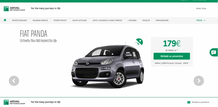 noleggio fiat panda arval