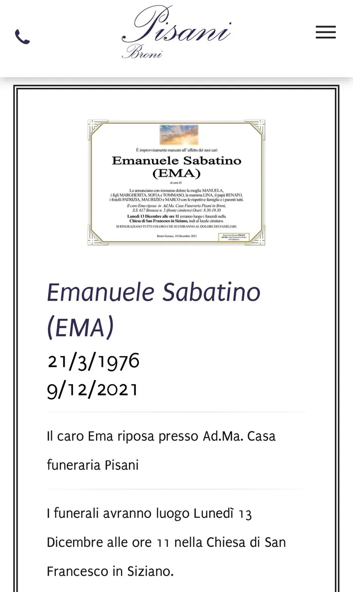 necrologio emanuele sabatino