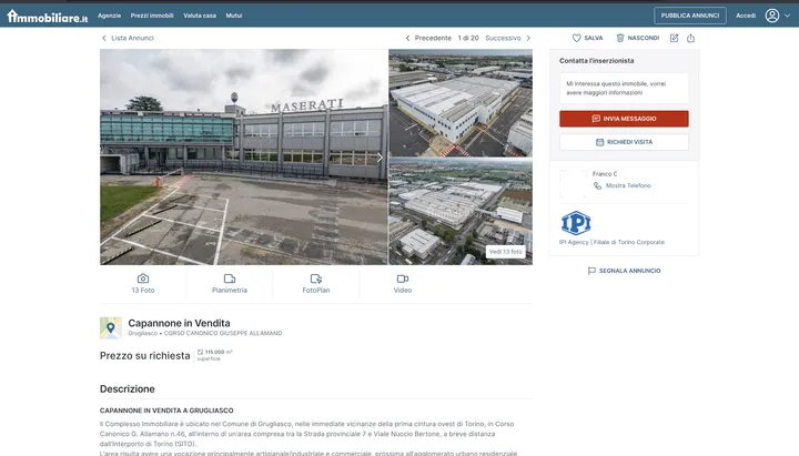 annuncio immobiliare fabbrica maserati vendita