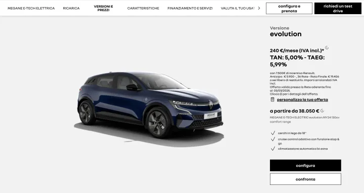 Renault Mégane E-Tech configuratore