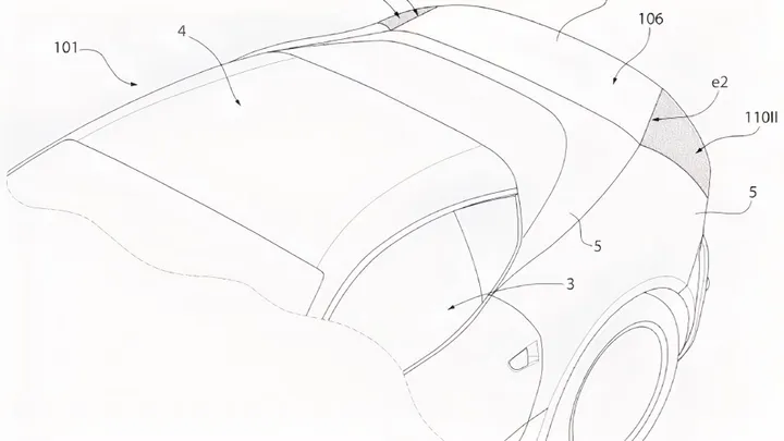 disegni brevetto ferrari aerodinamica attiva con spoiler posteriore in vista e numeri che evidenziano passaggio flusso d'aria