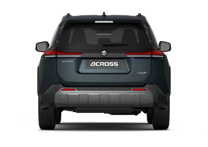 Nuova Suzuki Across plug-in hybrid di colore blu scuro ripresa dal posteriore