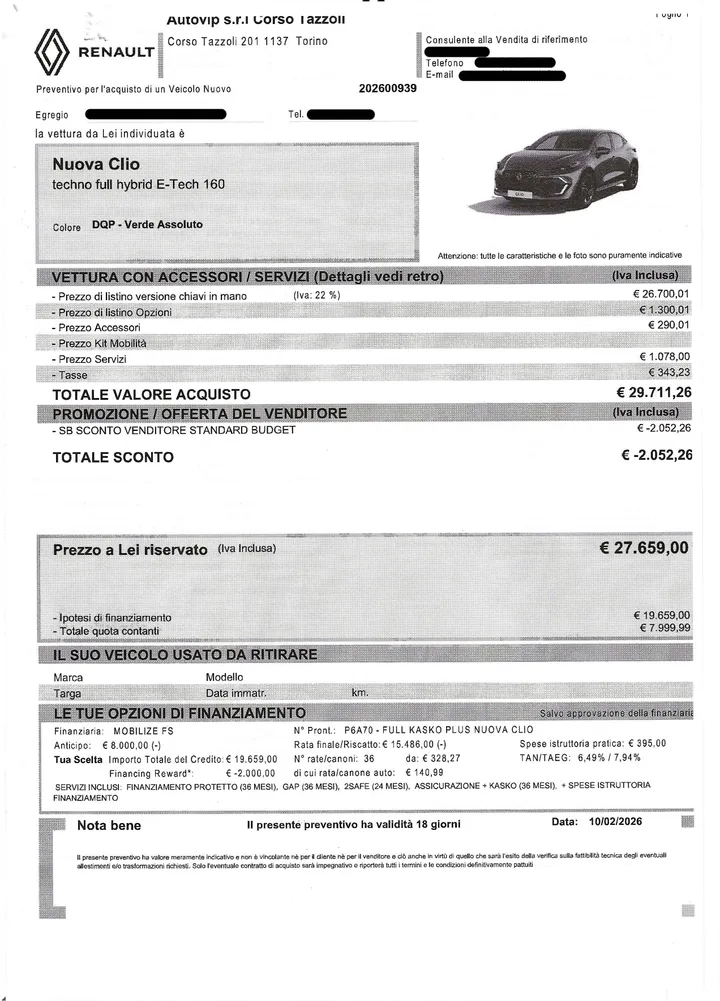 preventivo renault clio concessionaria autovip