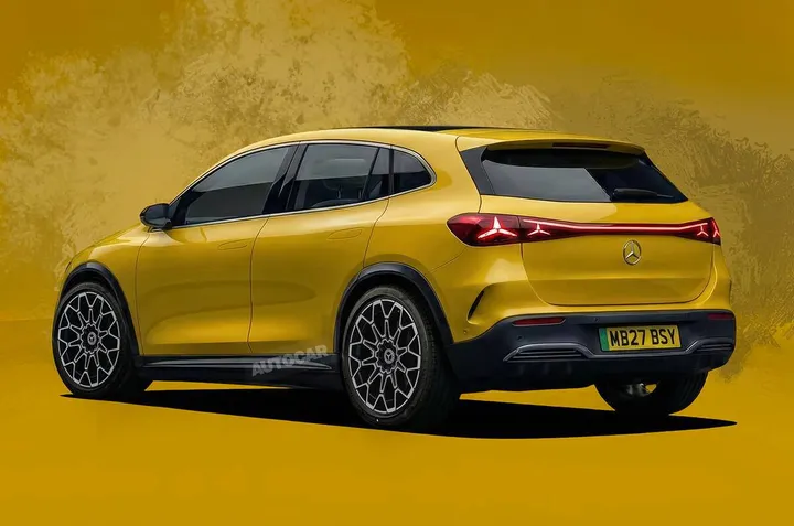 Nell'immagine si vede un render di Autocar della nuova Mercedes Classe-A vista da dietro