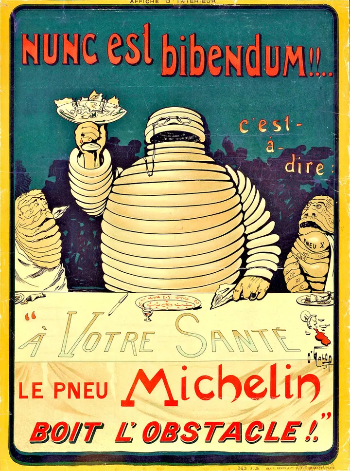 Nell'immagine si vede il primo poster di Michelin del 1898