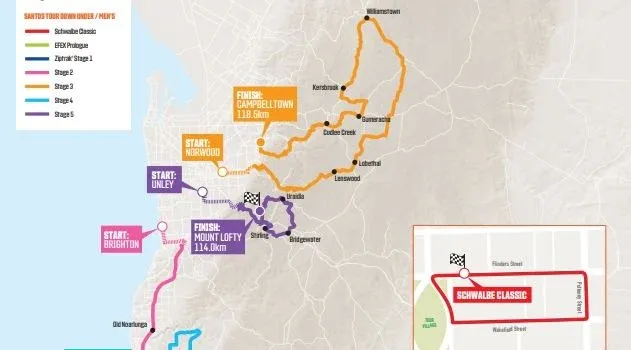 Mapa&nbsp;Tour Down Under 2023