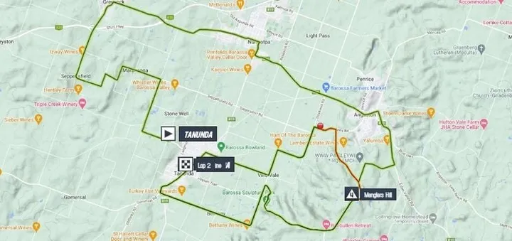 Mapa de la 1ª etapa del Tour Down Under