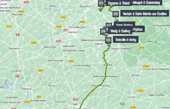 Mapa de la París-Roubaix 2023.