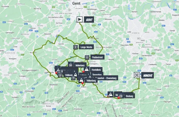 Mapa Omloop Het Nieuwsblad 2024