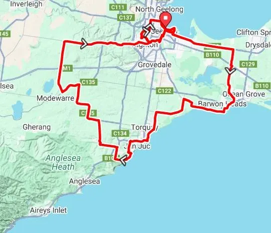 Mapa Cadel Evans Great Ocean Road Race 2025