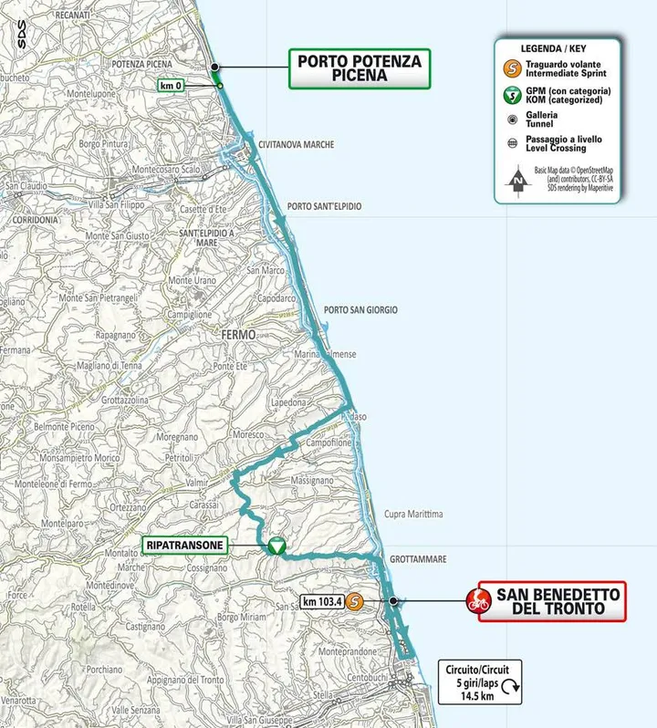 Mapa Tirreno-Adriatico 2025 etapa 7