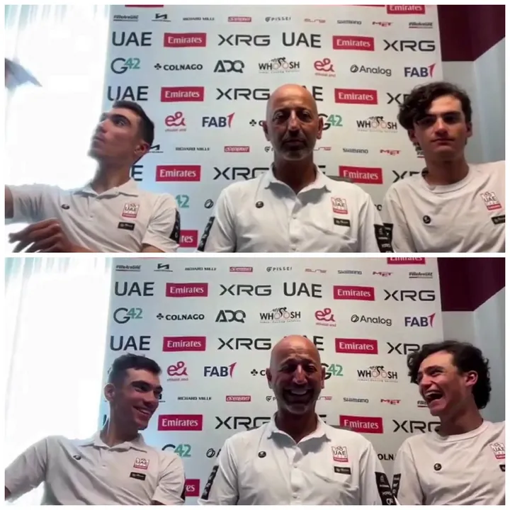 Ayuso, Matxín y Del Toro, divirtiéndose en la rueda de prensa