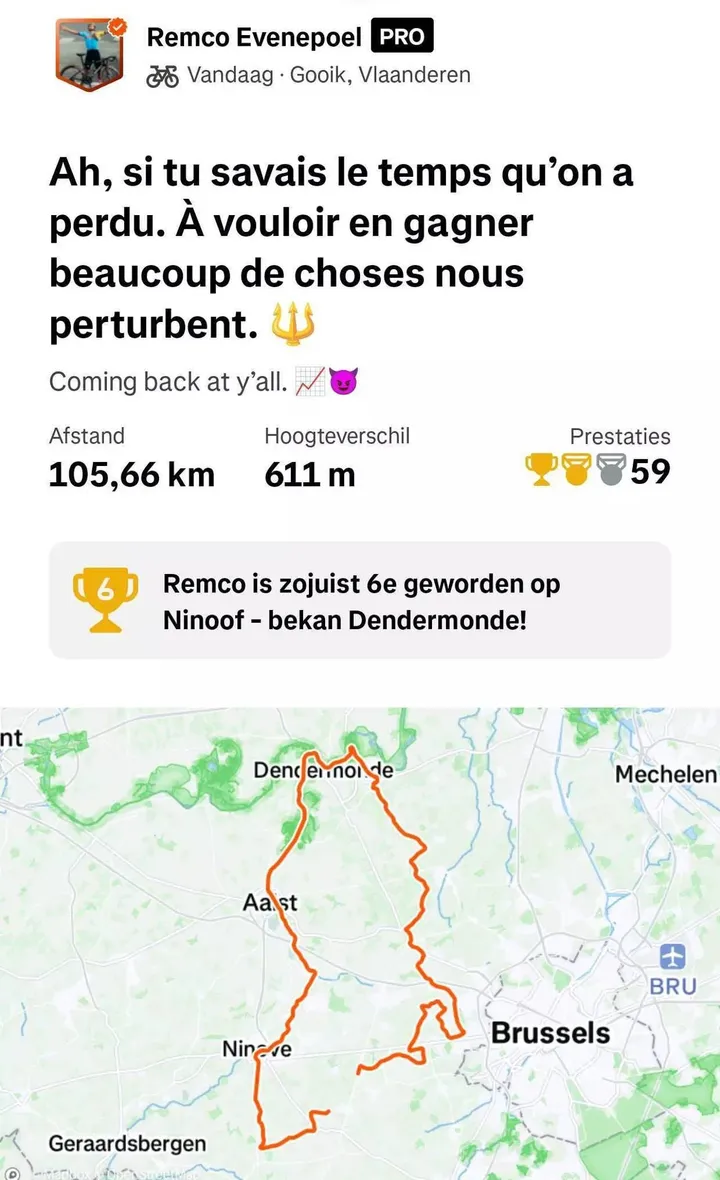 El recorrido de Remco Evenepoel en su vuelta a los entrenamientos