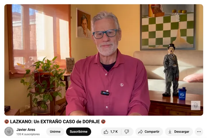 Javier Ares, hablando del caso de dopaje de Oier Lazkano en su canal de Youtube.