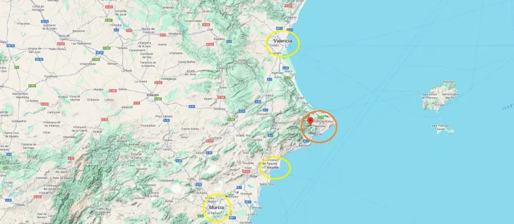 Mapa del Coll de Rates y la Costa Blanca