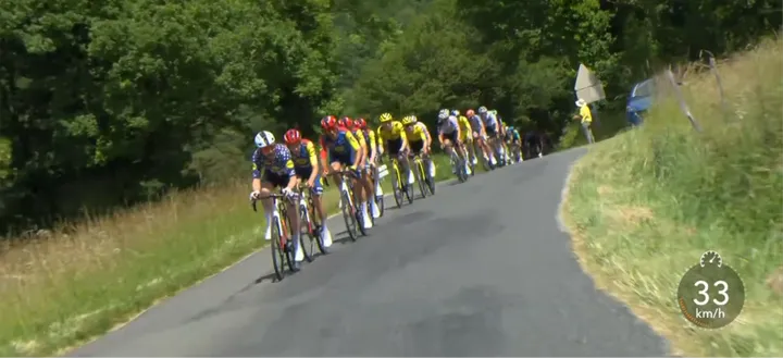 El ‘Captain America’ marcó el paso al frente de Lidl-Trek y arrastró al grupo a gran ritmo hacia las primeras rampas del Grand Colombier.