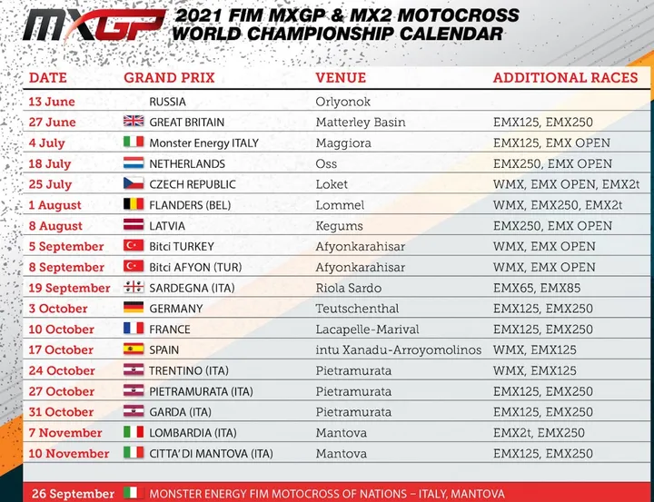 Motocross, Calendario