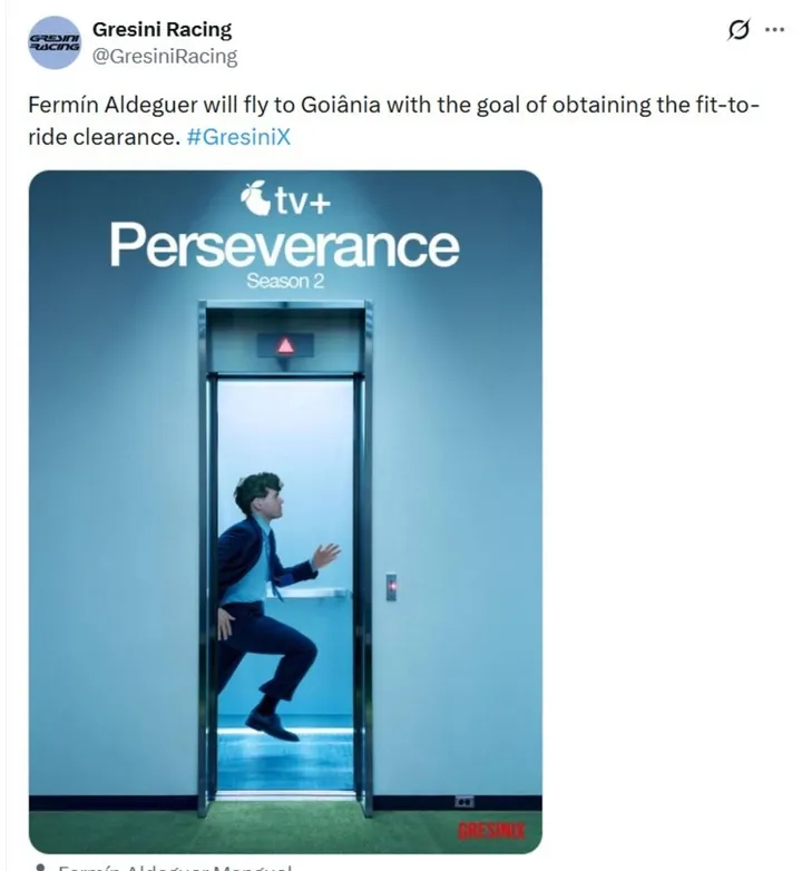 Gresini Racing announcement about Fermin Aldeguer traveling to Brazil