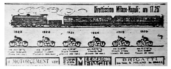 1925 La Gazzetta dello Sport celebrates Mentasti’s feat, faster than the express