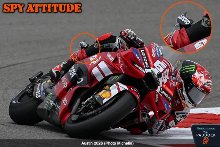 Close-up of new side fins behind riders’ thighs in Austin