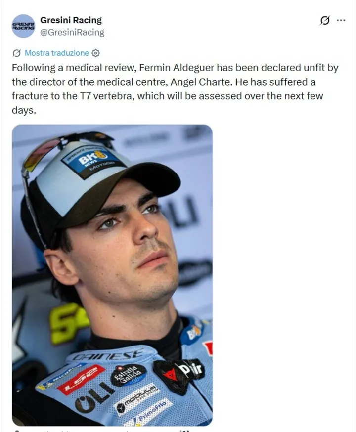 Fermin Aldeguer ruled unfit for the Assen GP due to a T7 vertebra fracture