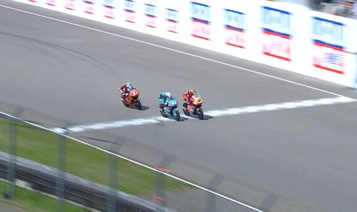Matteo Bertelle, Marco Morelli and Rico Salmela at the Sachsenring GP photo finish
