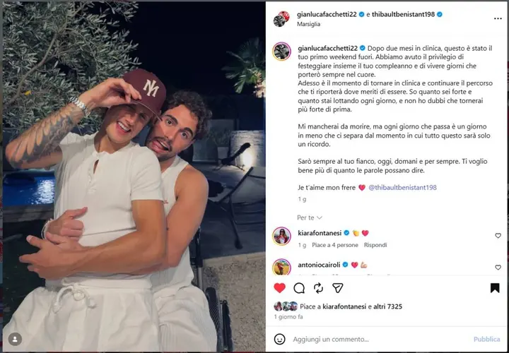 Thibault Benistant celebrates his birthday outside the clinic with friends